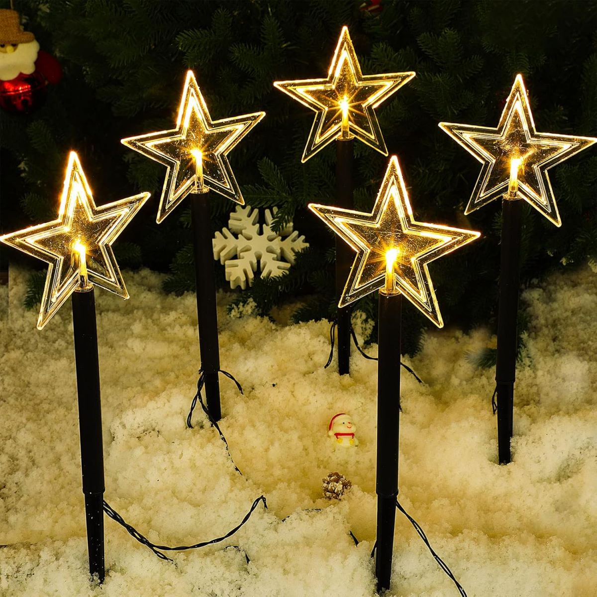 Outdoor Power For Xmas Lights - 5 Stück Weihnachts-Wege-Lichter, wasserdicht, Schneeflocke/Weihnachtsbaum/Stern mit