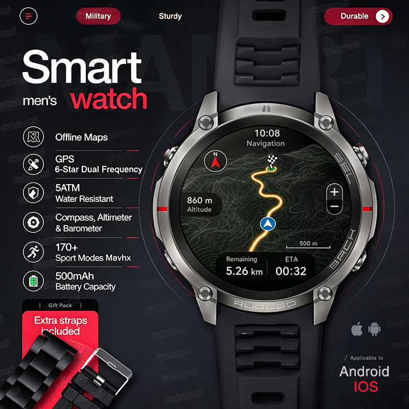 Outdoor Power Meter Box - NEUE Robuste Militär-GPS-Smartwatch mit Offline-Kartenfunktion, Outdoor-Navigation,