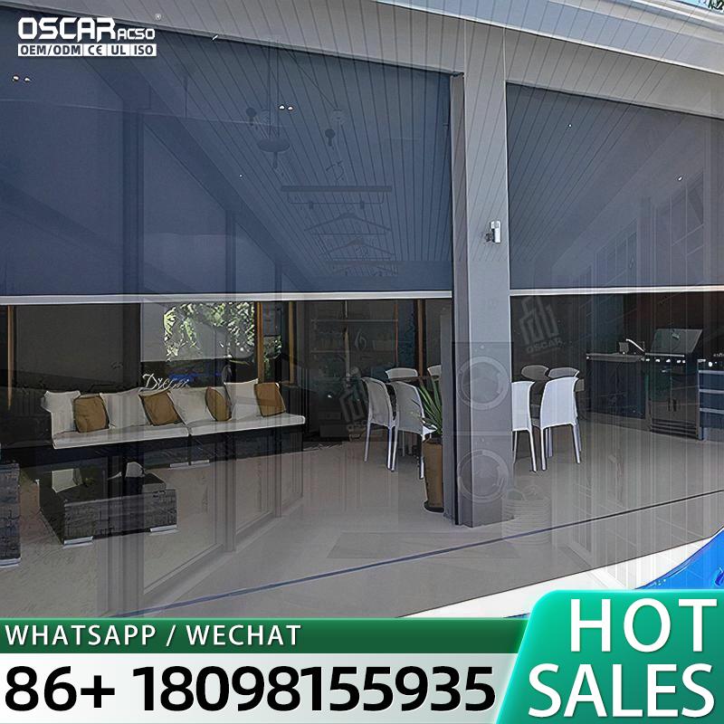 Outdoor Power Roller Shades - Moderner, elektrischer, batteriebetriebener, weißer Pavillon-Überdachung aus