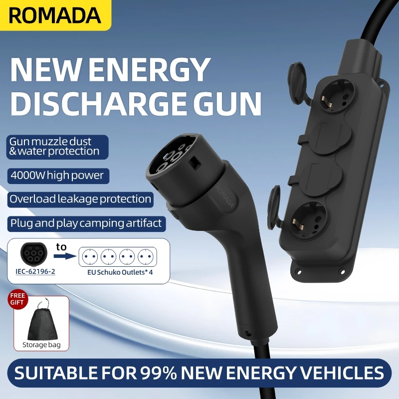Outdoor Power Lead - Tragbares 16A 4KW V2L-Kabel Elektroauto-Seitenauslassstecker EV-Ladegerät
