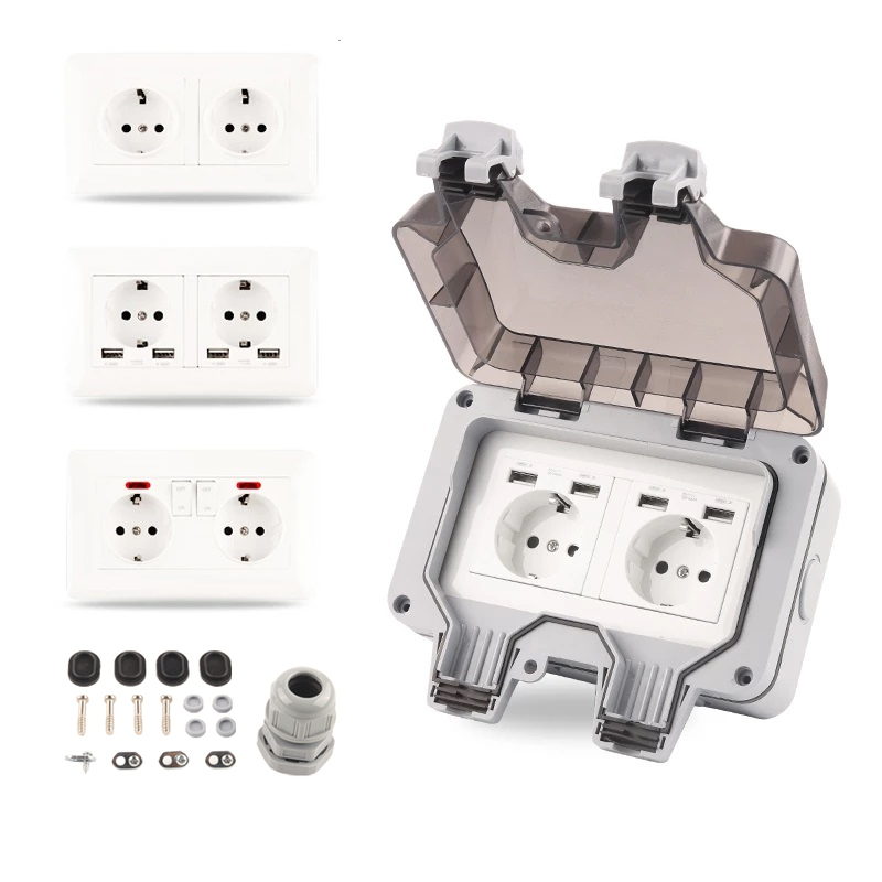 Outdoor Usb Power Strip - IP66 EU Deutsch standard doublle power