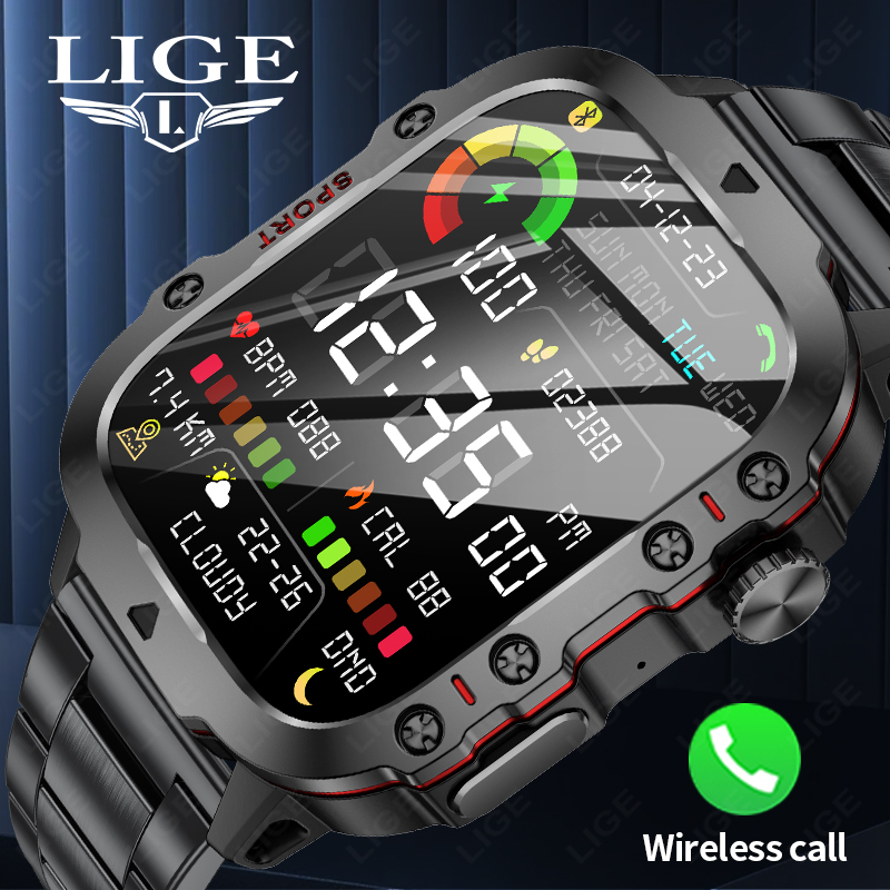 Outdoor Power Meter Box - LIGE Outdoor Herren-Sport-Smartwatch, 2,01 Zoll HD-Bildschirm,