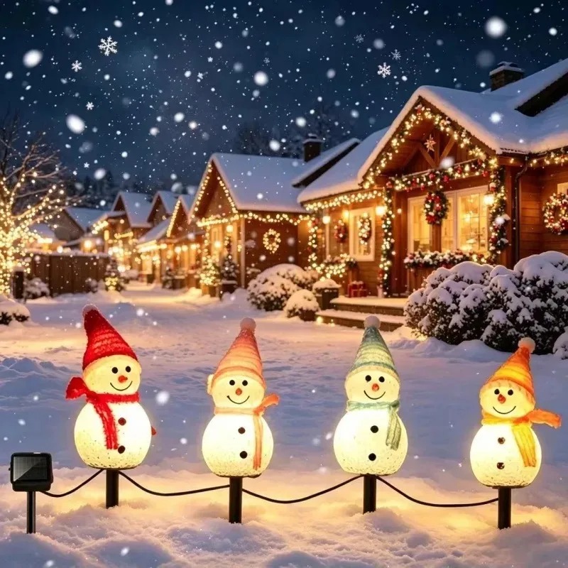 Outdoor Power For Xmas Lights - Solarbetriebene Schneemann-Bodeneinbauleuchten mit LED-Lichtern in Warmweiß,