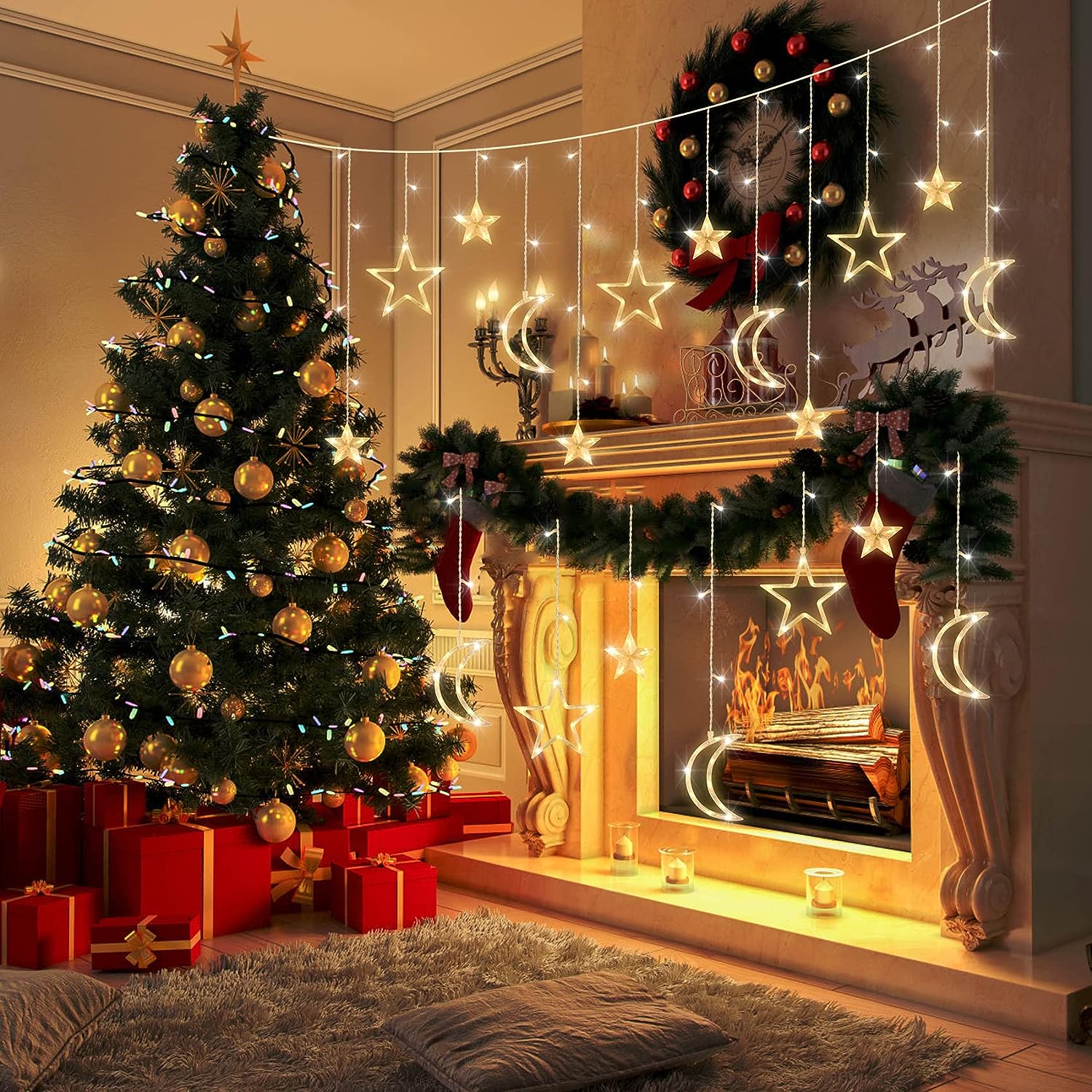 3,5 m Stern Mond LED Vorhang S – Outdoor Power For Xmas Lights Bewertung und Preis